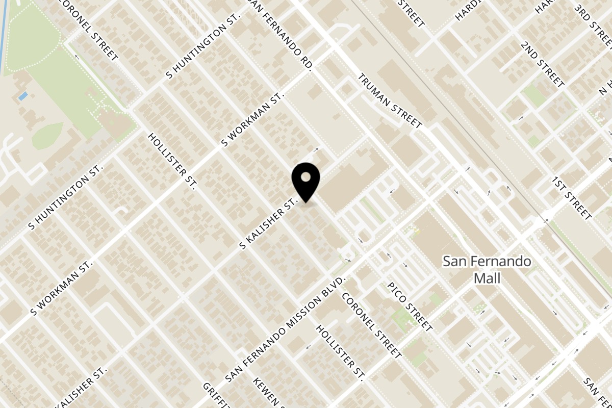 Map showing the location of Carrillo's Tortilleria on 1242 Pico St in San Fernando